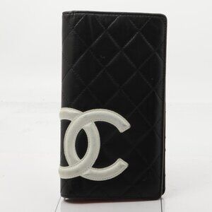 CHANEL Black Quilted Leather Wallet with White CC Logo